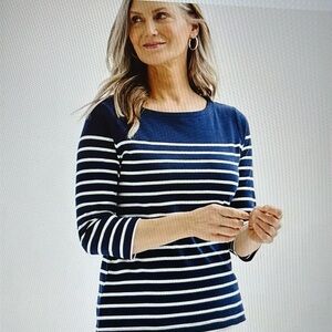 Multi color Croft and Barrow stripe boat neck top